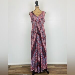 One World Live And Let Live Boho Floral Maxi Dress L Embellished Rhinestone